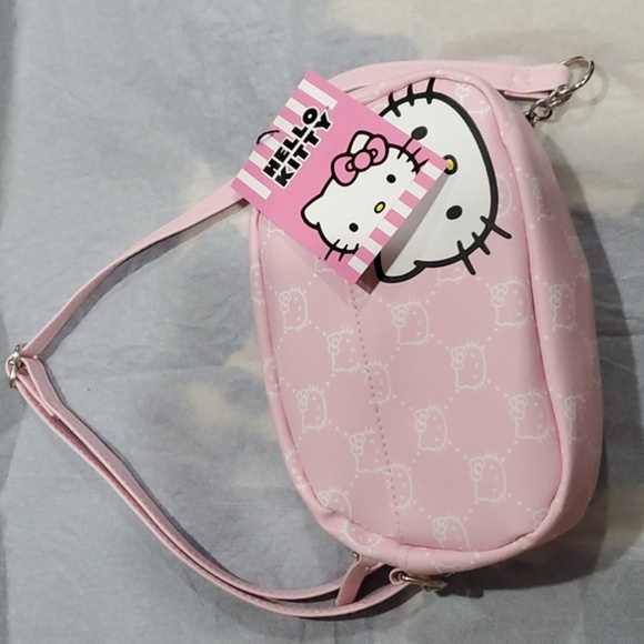 Hello Kitty pink canvas look hello kitty logo chainlink crossbody bag purse new - Picture 5 of 11